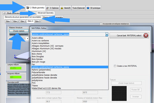 propellers blade material selection in simulation 3D software Heliciel